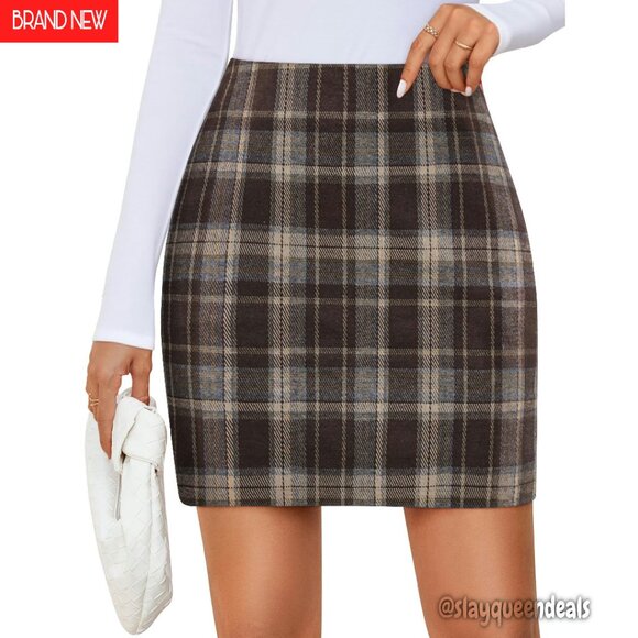 Dresses & Skirts - High Waist Plaid Mini Skirt with Built-in Shorts, Bodycon Pencil Fit